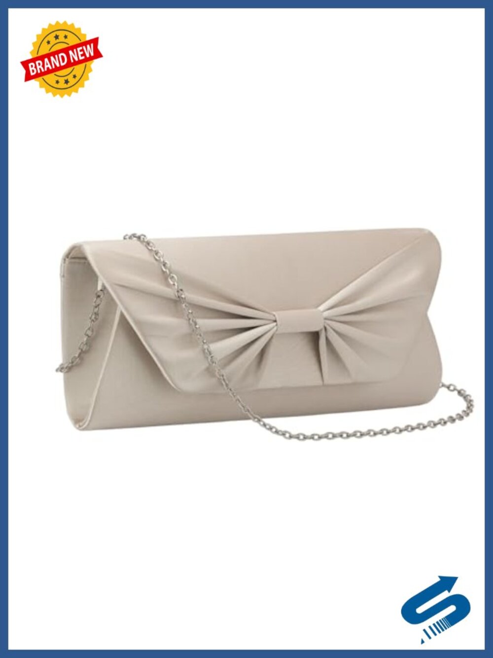 Bow Evening Bag Pleated Satin Clutch Purse with Chain Formal Party